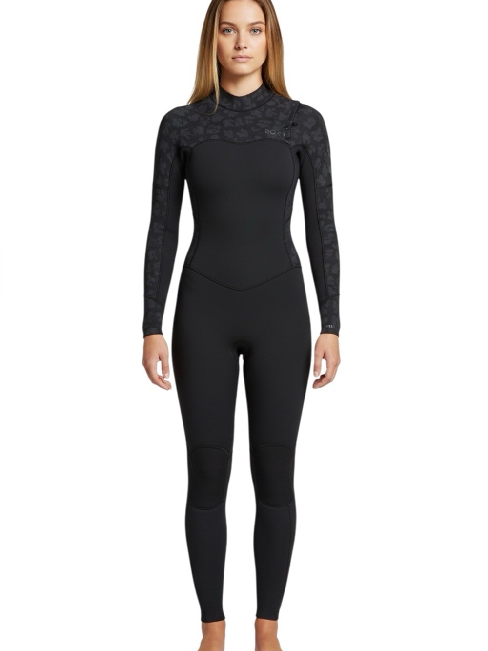 Roxy 3/2mm Swell Natural Front Zip Wetsuit Black Long Sleeve Pant Womens 8 T NEW